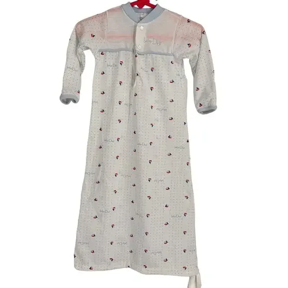 Baby Dior Paris New York Vintage Sailboat Polka Dot Cinch Sleep Dress - Picture 1 of 7
